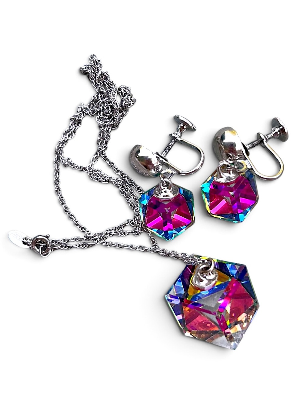 Swarovski Aurora Borealis Crystal Gorham Sterling Silver Necklace & Earrings Set
